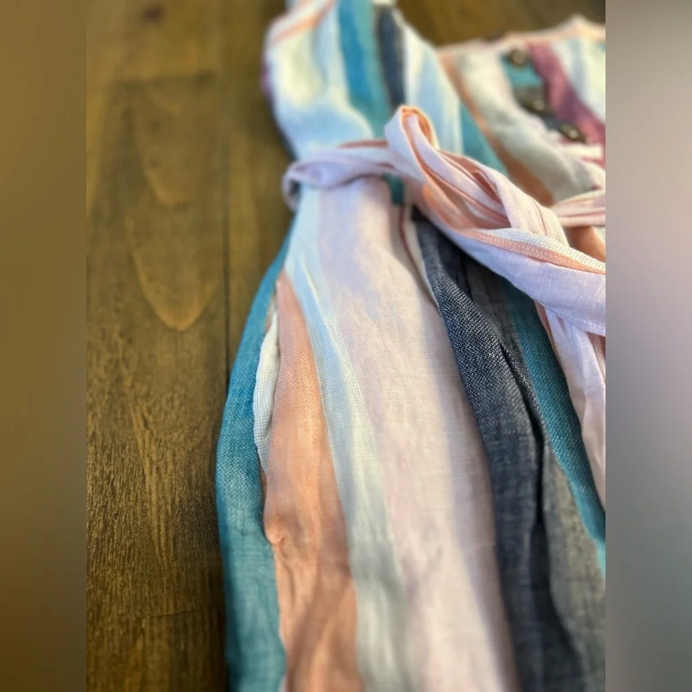 J CREW Linen Button-up midi dress in mixed stripe Multicolor Sleeveless Lined - Picture 13 of 15